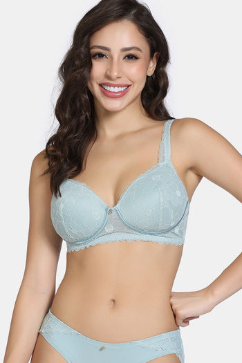 Buy Zivame La Flamme Padded Non Wired 3/4th Coverage Lace Bra - Grey Mist